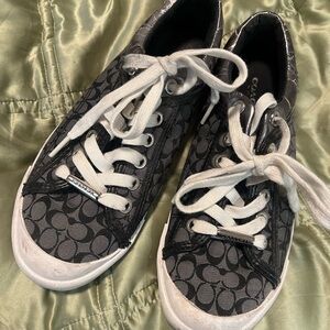 Coach Monogram Black and White Lace-Up Sneakers